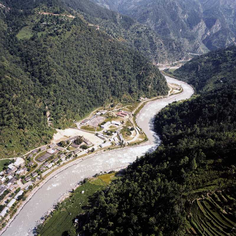 The Khimti hydropower plant on the banks of the river 