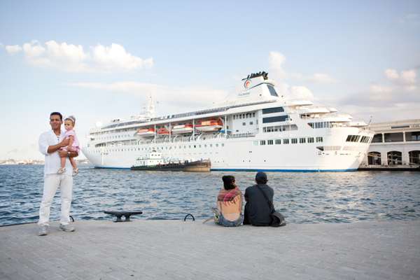 A cruise ship arriving in the port