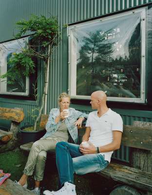 Media workers take a coffee break at the park’s cafe.