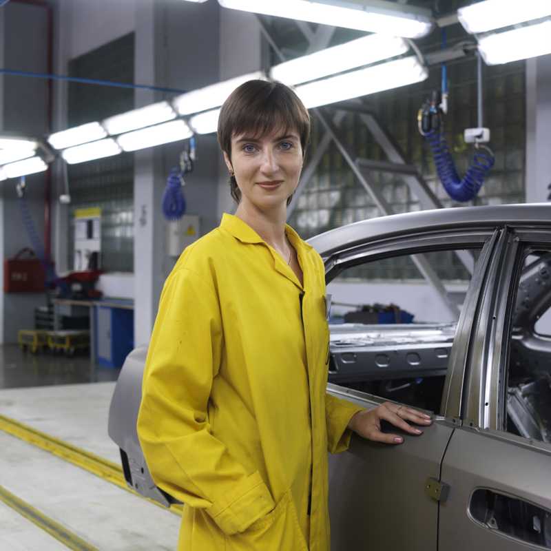 An employee at the Avtotor car plant outside Kaliningrad