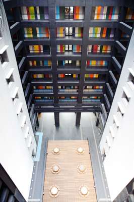 Multi-coloured inner courtyard at the Soho