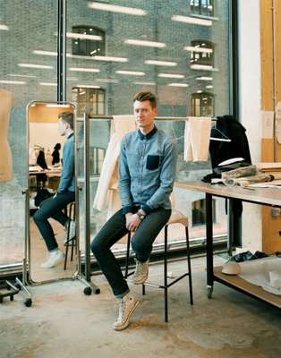 Philip Strawbridge, BA Menswear, UK, in the menswear studio