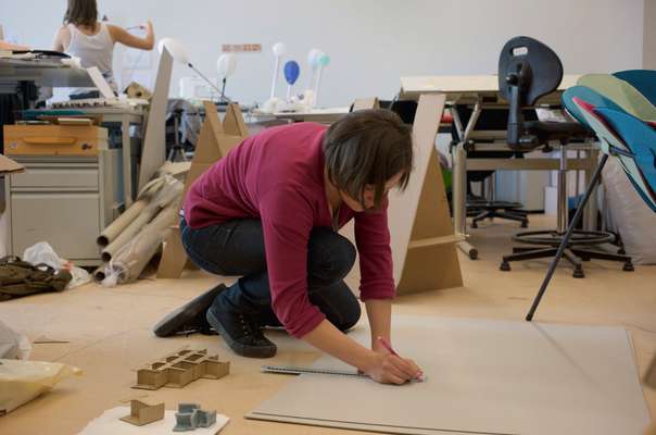 Class of 2010 industrial design students (bachelor’s programme) working on diploma projects at their desks