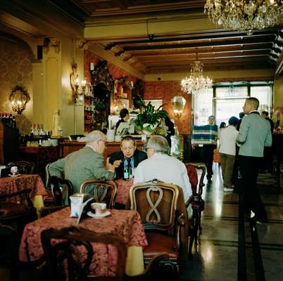 Seating area at Cafe Torino in Piazza San Carlo