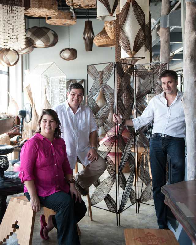 Husband and wife team (left) and marketing director Sergio Boero at Hacienda Crafts 