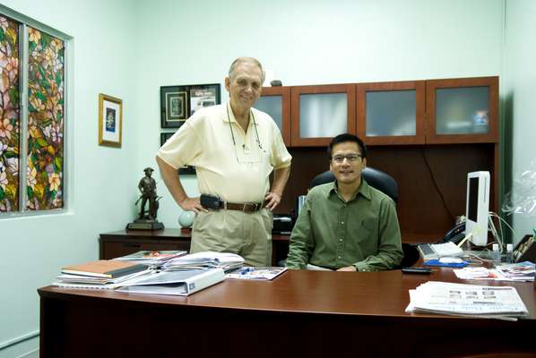 David Leddy, president of the Chamber of Commerce with fellow member Carl Peterson 