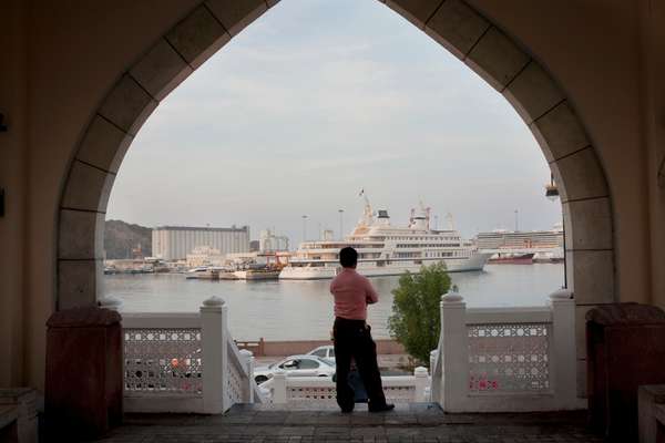 Cruise ship of Italian tourists docks at the harbour 