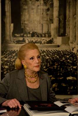 In the festival’s office in Beirut, in front of a photo of the Leipzig Philharmonic