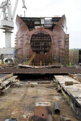 Ship on the slipway at La Naval shipyard