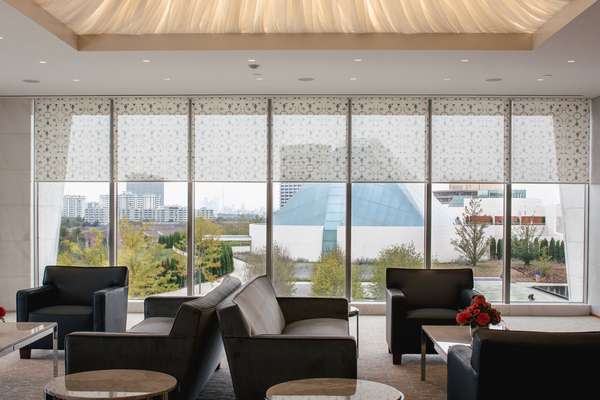 The private lounge has a clear view of the Ismaili Centre