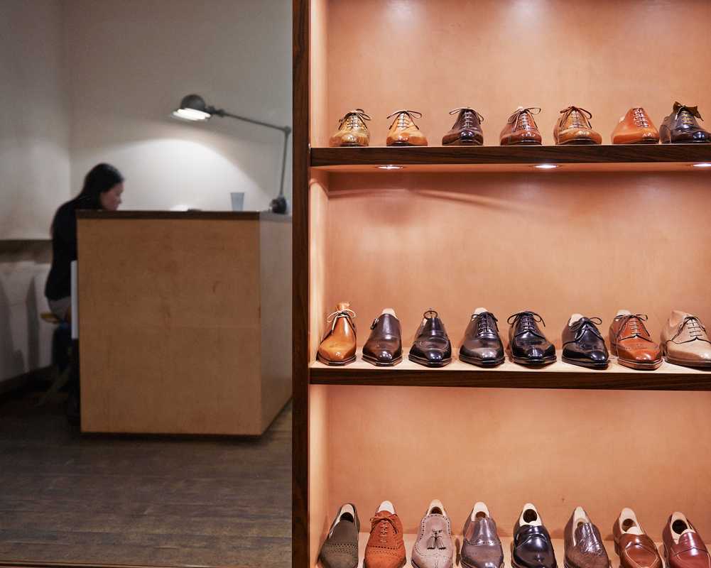 Finished shoes on display 