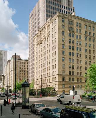 Sherbrooke Street West with Acadia in foreground and Chateau in background