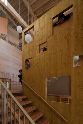 Umenosato’s interior is a lattice of Japanese cypress wood