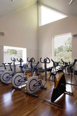 First-floor gym with training equipment