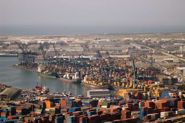 An MSC cargo ship docked at Barcelona 