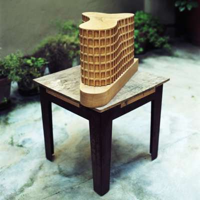Wooden model of De Lucchi-designed office building  