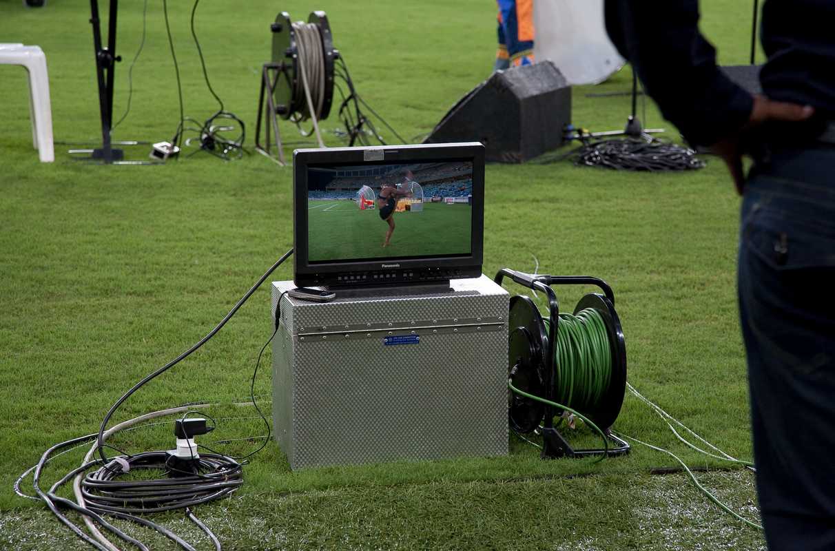 TV monitor at the side of the pitch