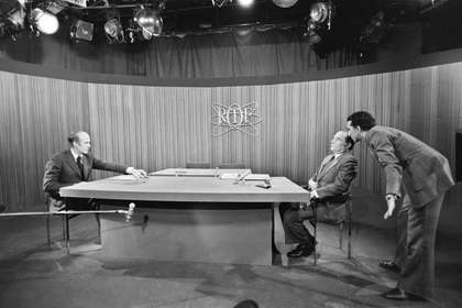 Giscard d'Estaing (left) and Mitterrand on the RTF, 1974