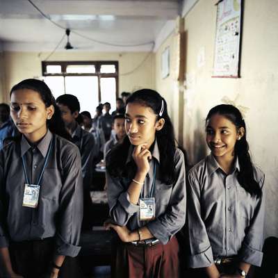 Girls at a school funded by the owners of the SN Power Khimti hydro plant 