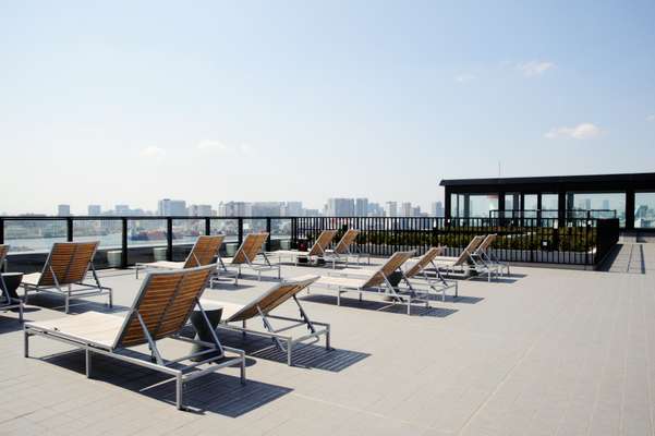 Sun loungers on the roof of the Soho