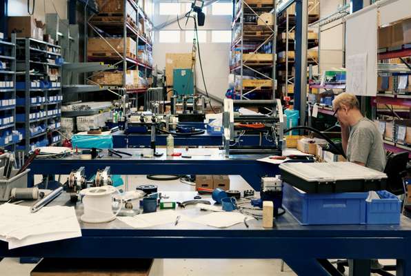 A stitching machine being assembled at the Stockholm factory