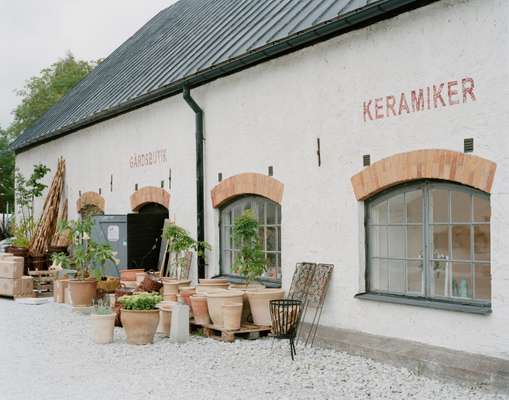 Camilla Jensen’s pottery next to a garden shop