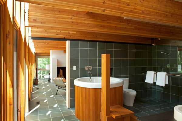 Looking north beyond the master bathroom towards living room, dining room and study beyond 