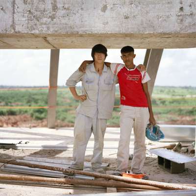 Workers at the stadium 