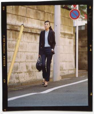 Jacket by Dries Van Noten, shirt by Arts & Science, trousers by Burberry Prorsum, bag by Toff & Loadstone from United Arrows, shoes by Yves Saint Laurent