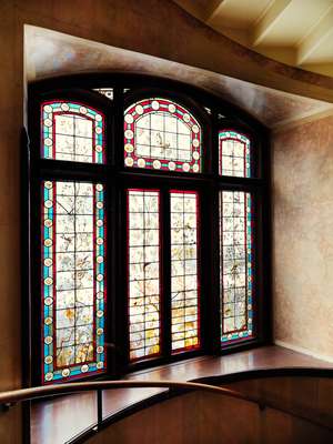 Stained glass windows in the Block C stairwell