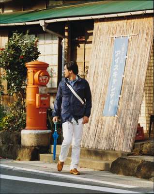 6. Jacket by Edition, cardigan by Tomorrowland Tricot, denim trousers by Louis Vuitton, sweater by Sigi, t-shirt by Sacai, bag by Blue Blue, shoes by Tod’s