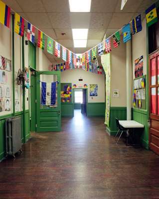 Hallway with world flags