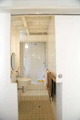 Bathroom with butchers’ tiles