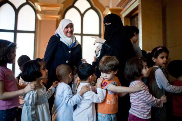 Children’s art class off-site at the Emirati Expressions Exhibition at Emirates Palace