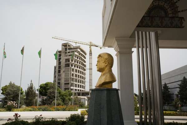 A bust of the former president, Niyazov, at Hotel Serdar in the Avaza resort, an area under construction