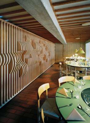 Restaurant with decorative wall