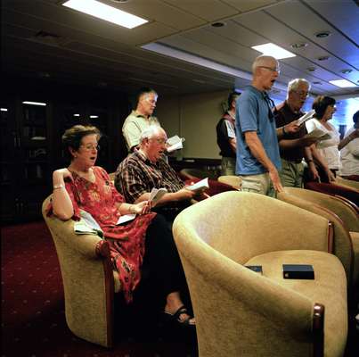 Sunday morning church service in the main lounge