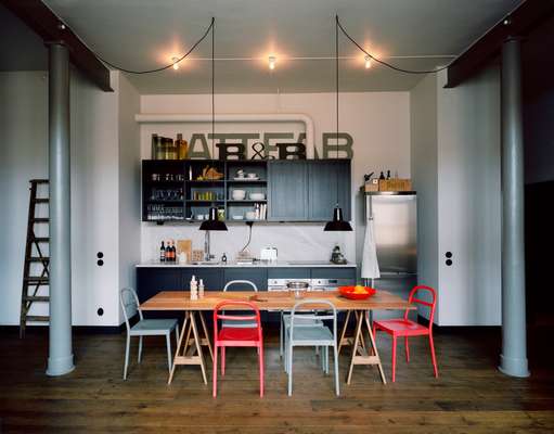 His kitchen table is modelled on the hat factory benches