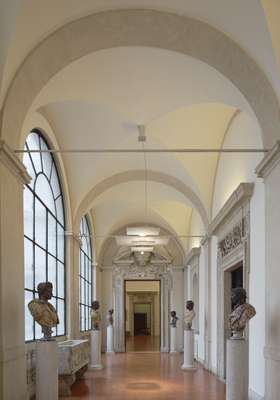 Entrance to the residence. The busts are all Roman emperors
