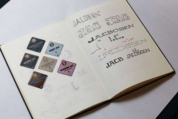 A sketch book featuring Jonas Hecksher’s hand-drawn preliminary font ideas
