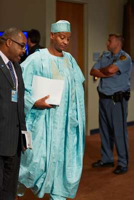 The Nigerian delegation leaves the chamber after a debate