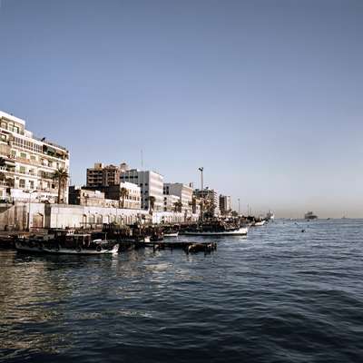 Fishing boats along Suez Canal in Port Said