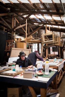 Painter Robert Dujin and sculptor Stephen Coburn in their studio