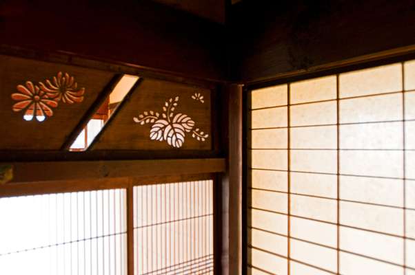 Shoji paper screens in a restored farmhouse  