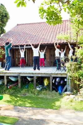 Breathing exercises at Beach Hayama Outdoor Fitness Club