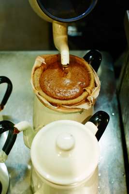 Hand-drip coffee with a nel filter