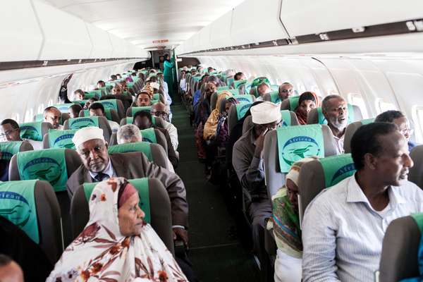 Passengers preparing for take-off at Berbera airport
