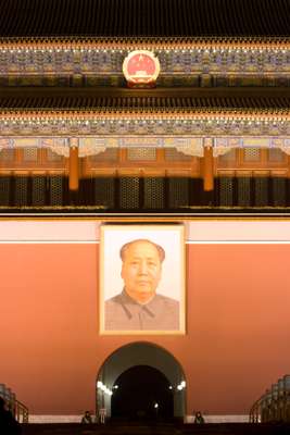 Mao Tse-tung looking down onto Tiananmen Square from the Gate of Heavenly Peace