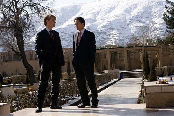 Jawad with a US diplomat in the grounds of the Serena hotel, Kabul