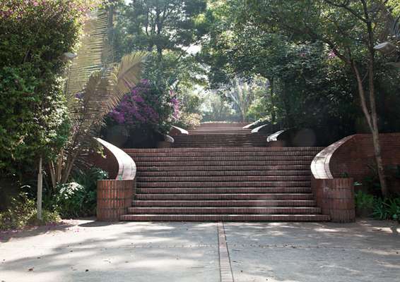 A series of stairs and pathways leads to downtown Bogotá
